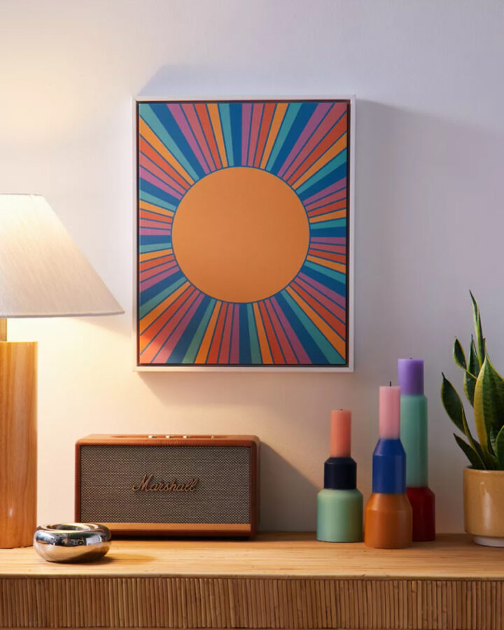 Beach wall art canvas print of a retro sun