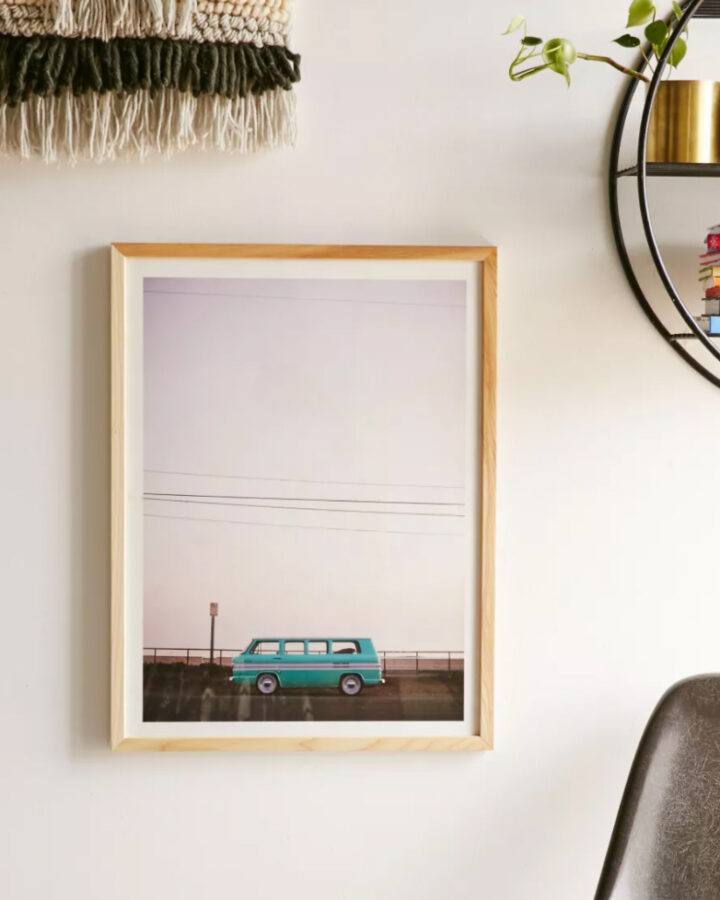 Beach wall art of a VW bus at the beach
