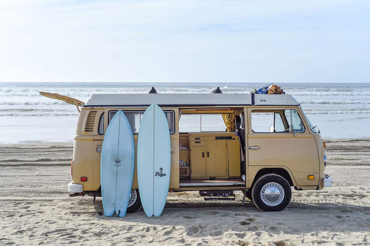two surfboards in vanagon rental