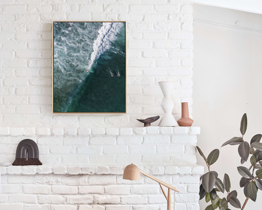 coastal wall art - framed canvas art of breaking wave