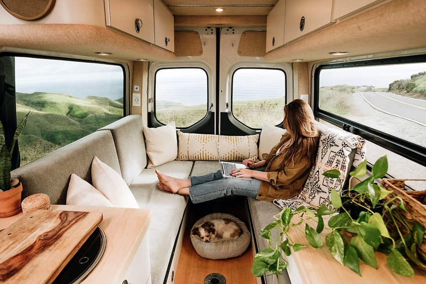 cozy interior of conversion van