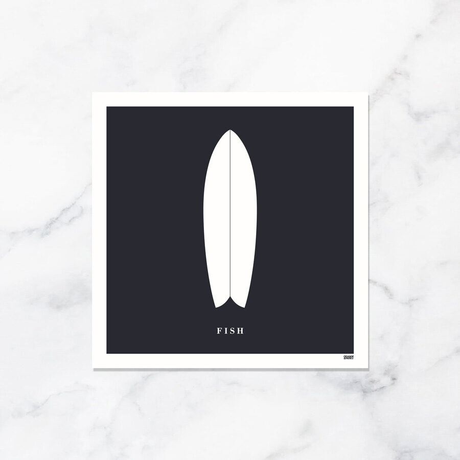 fish surfboard art print