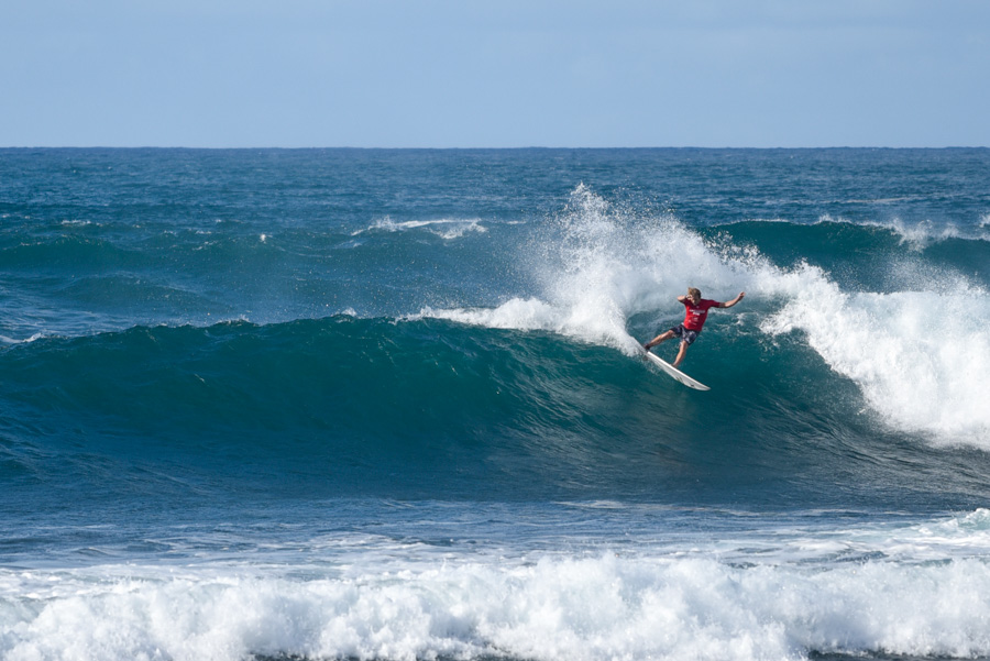 John John Florence competing at a North Shore surf contest