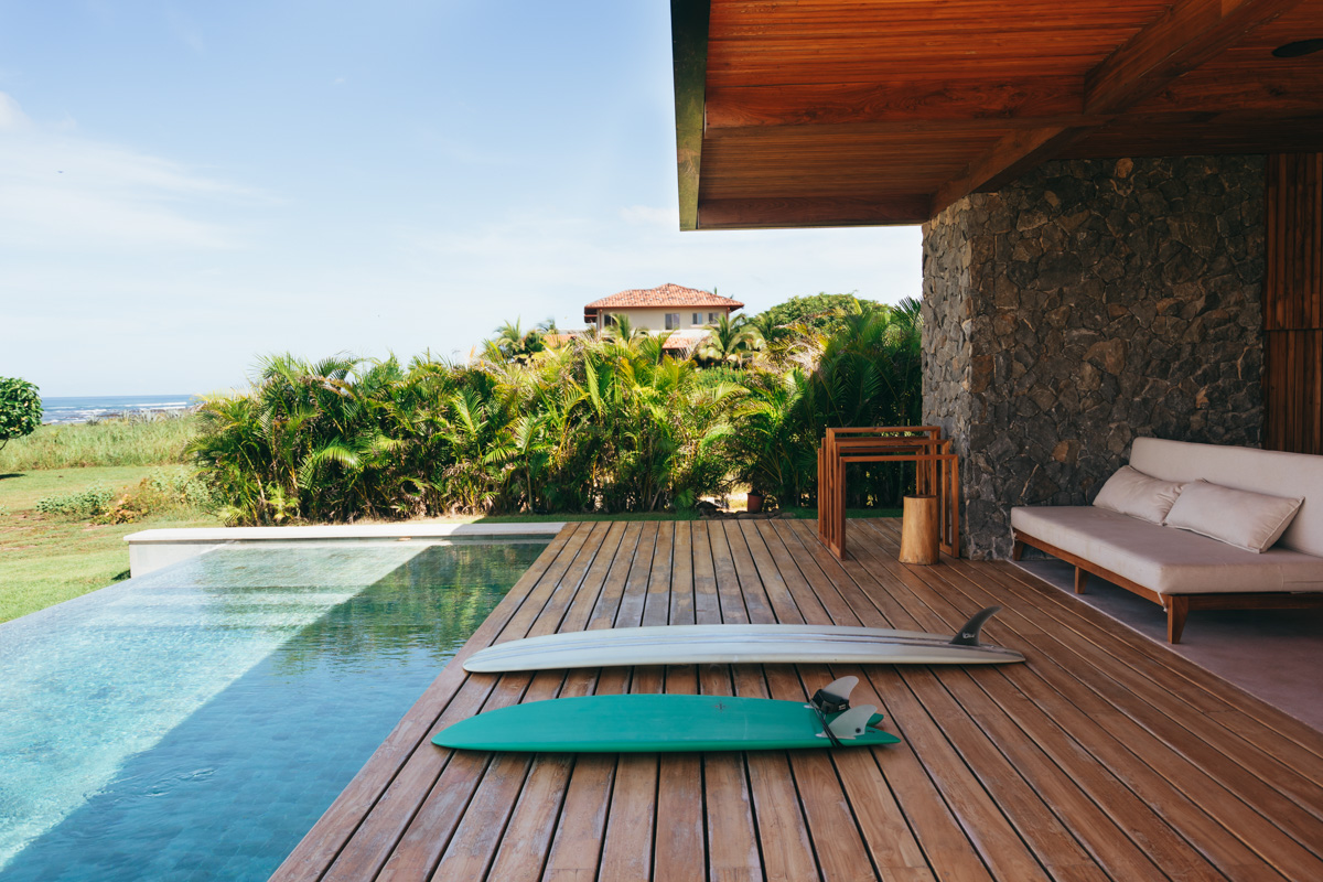 surfboards on pool deck