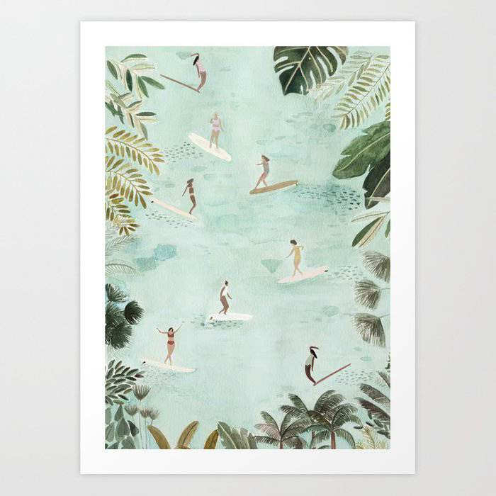 Surf Art Print illustration with surfer girls