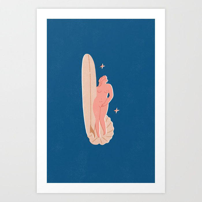 Surf Art Print of a women holding a surfboard