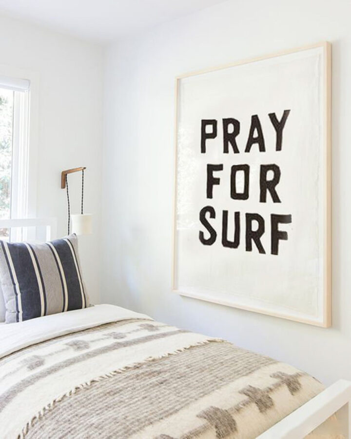Surf Art - Pray for surf wall hanging in bedroom