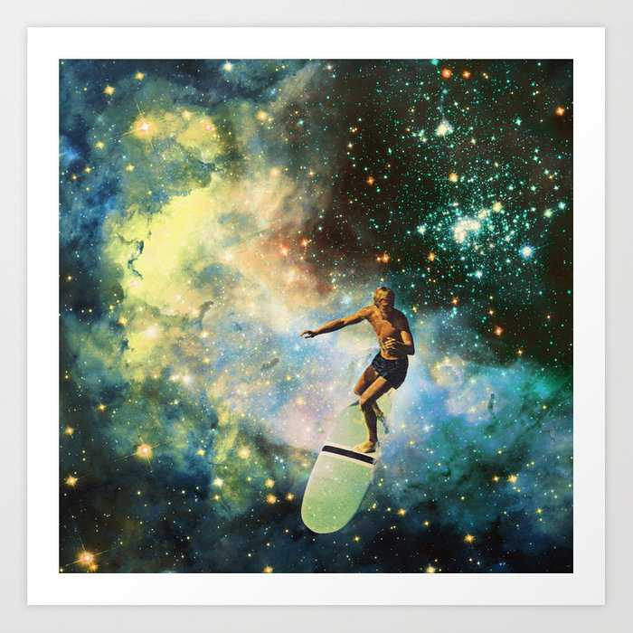 Surf Art Print of man surfing in the stars