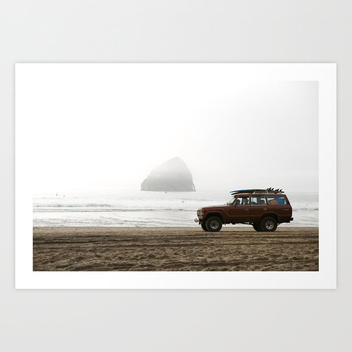Surf photography print of surf jeep driving on the beach