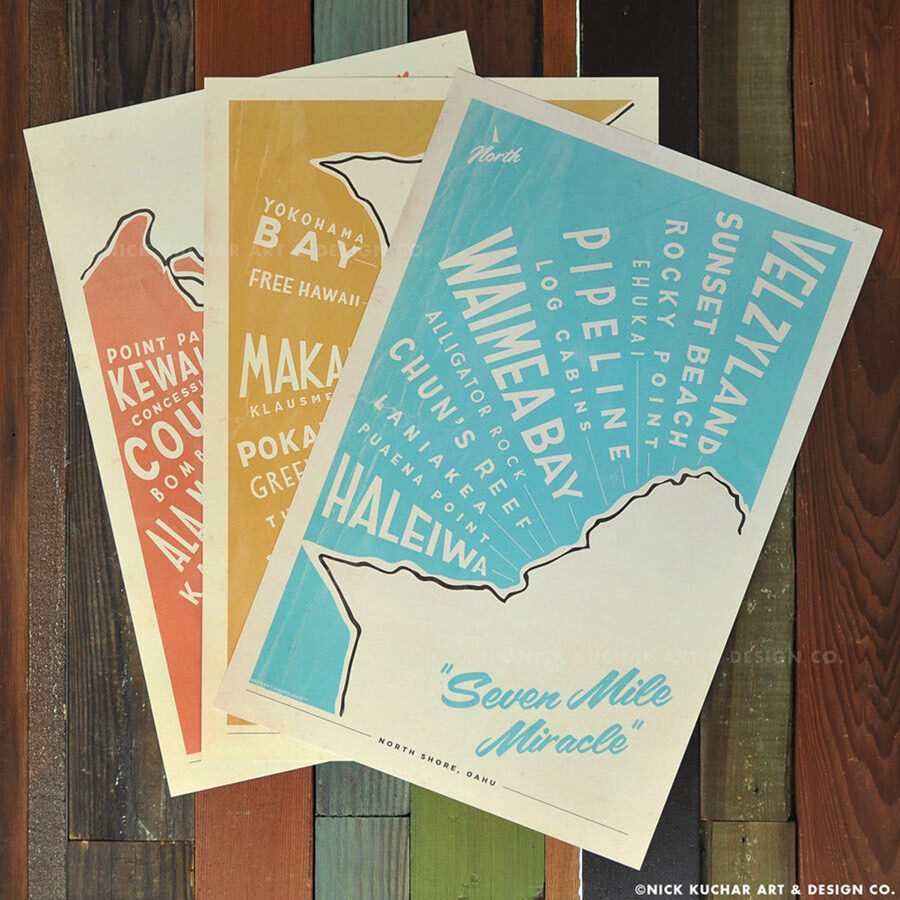 Oahu surf map surf prints