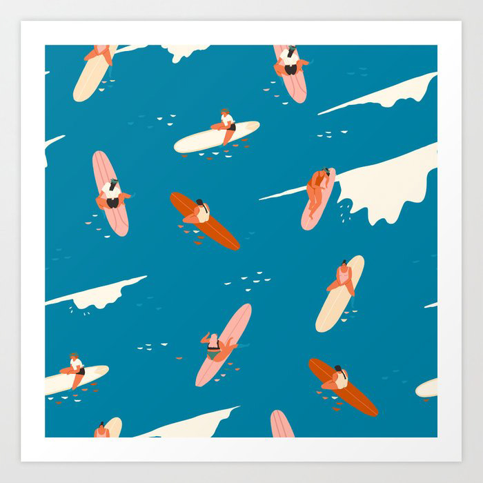 Surf art print of girls surfing