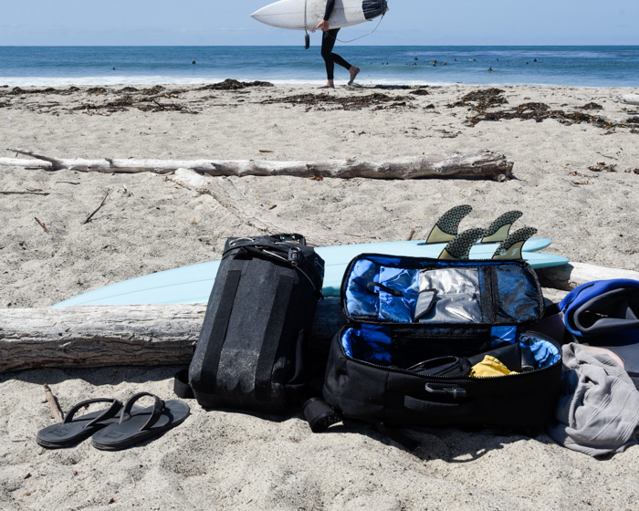 surf gear on beach