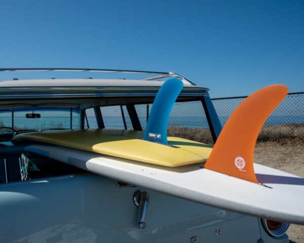 single fin surfboards in car