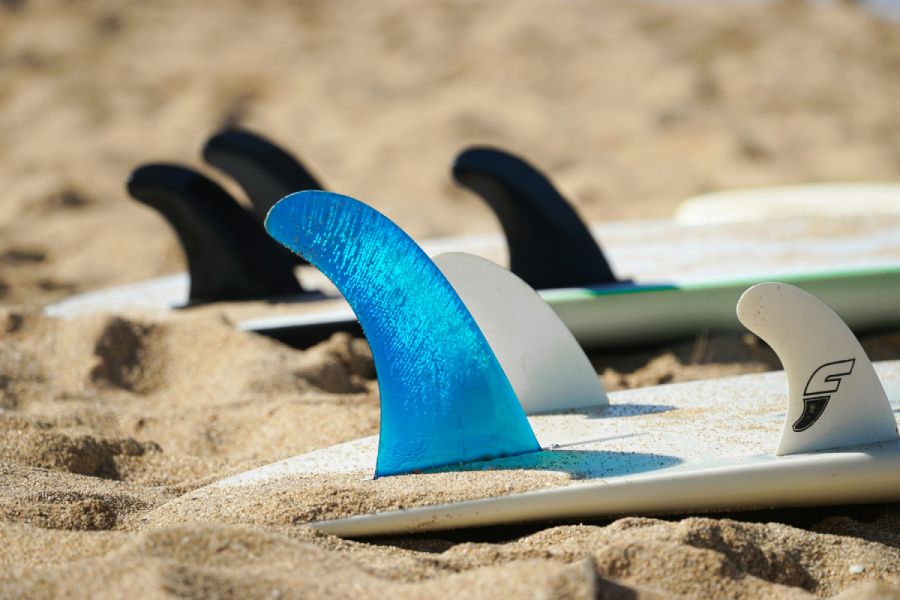close up of surfboard fins