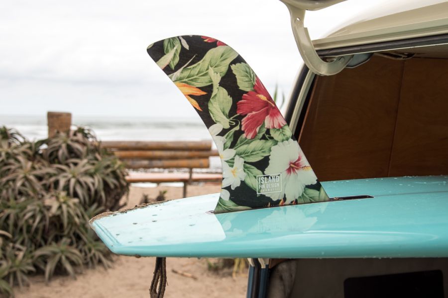 surfboard with single fin close up