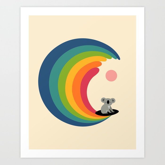 rainbow wave koala art print perfect for surfing room for kids