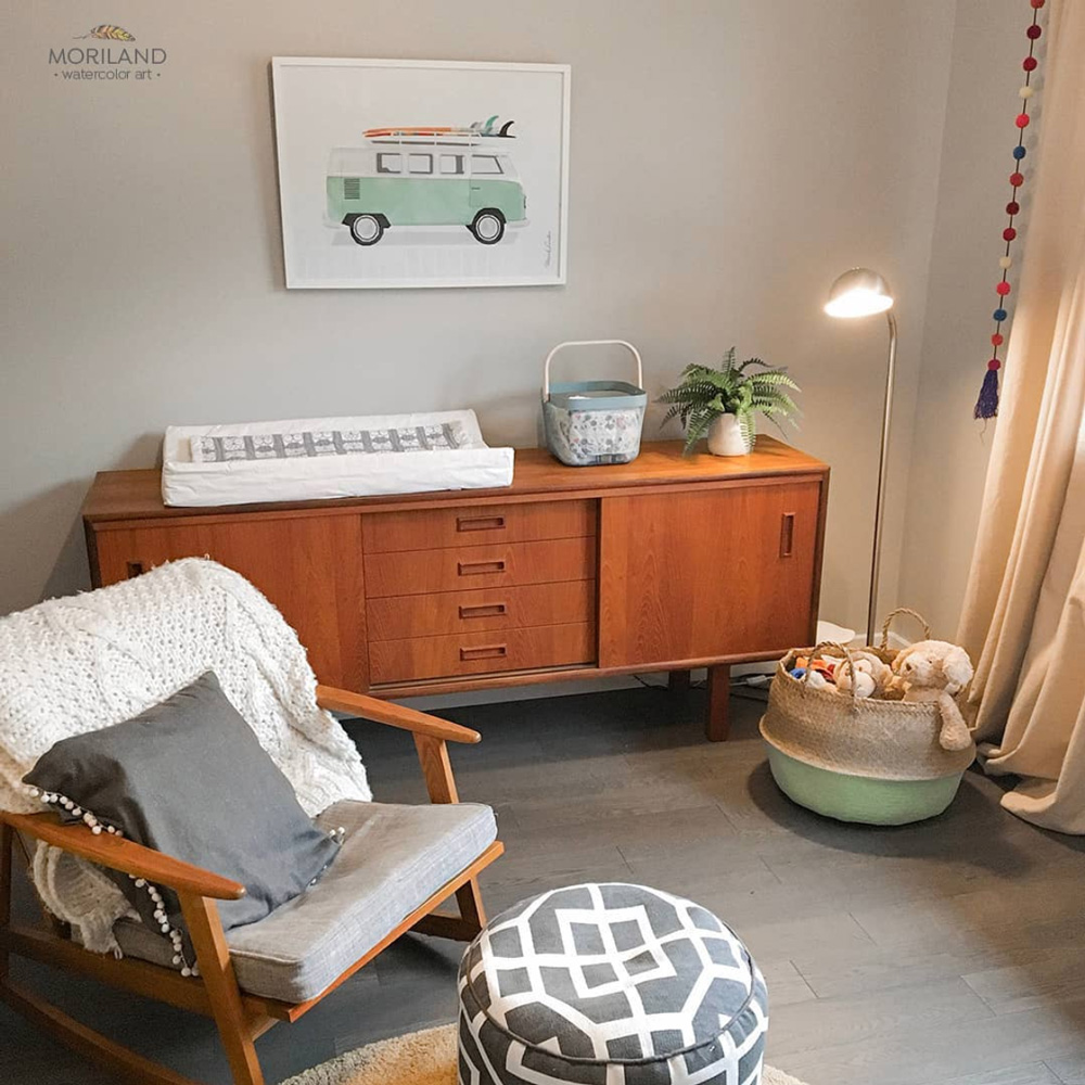 surfing room decor for kids with vw bus art print