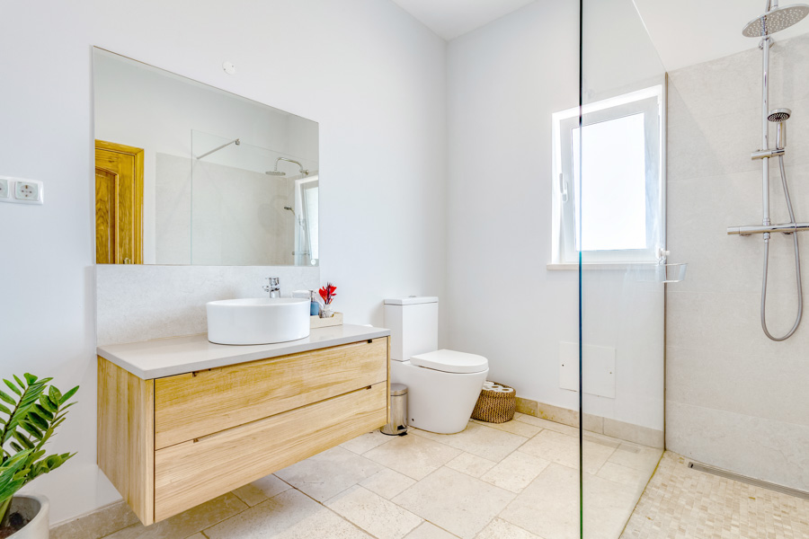Bathroom at Tiny Whale Surf Lodge in Lagos, Portugal.