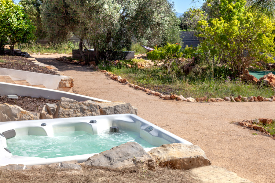 Hot tub at Tiny Whale Surf Lodge in Lagos, Portugal.