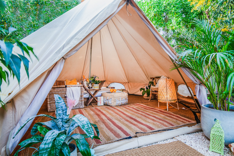 Tent accommodation at Tiny Whale Surf Camp in Portugal.