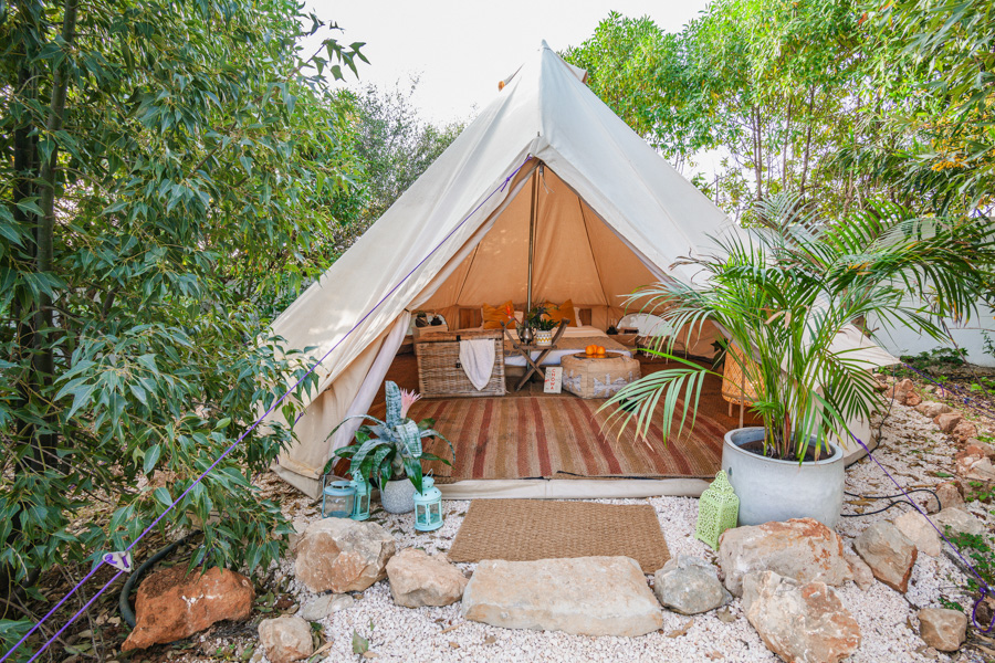 Tent accommodation at Tiny Whale Surf Camp in Portugal.