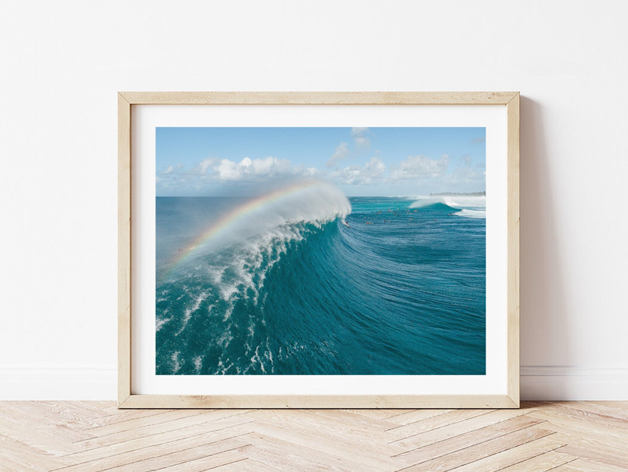 Surf photo art print of rainbow in large wave