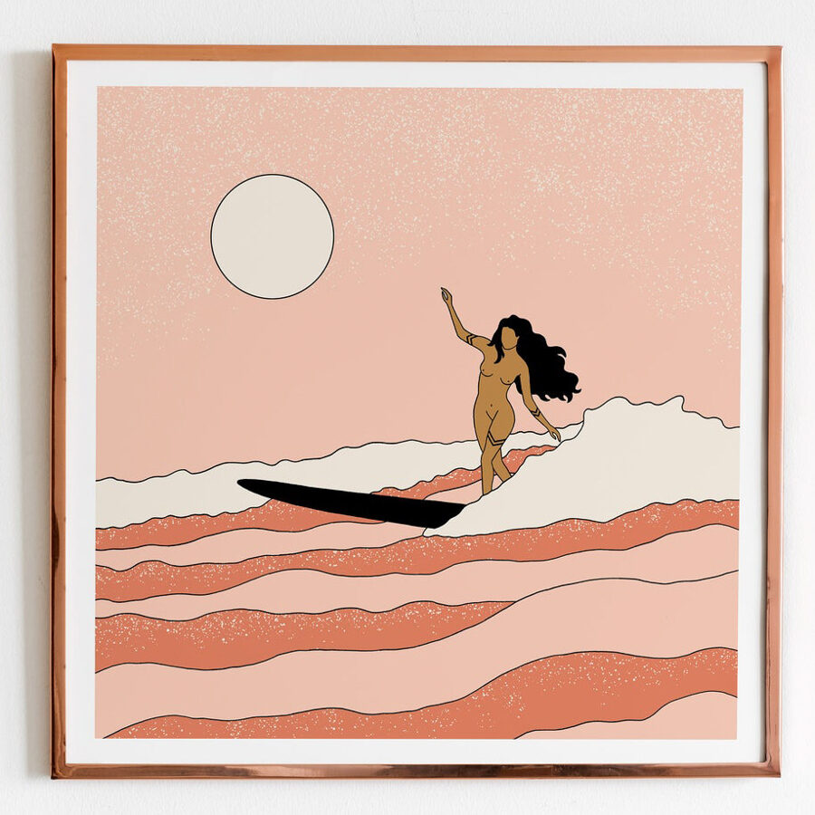 wave art - surfer girl surfing a wave