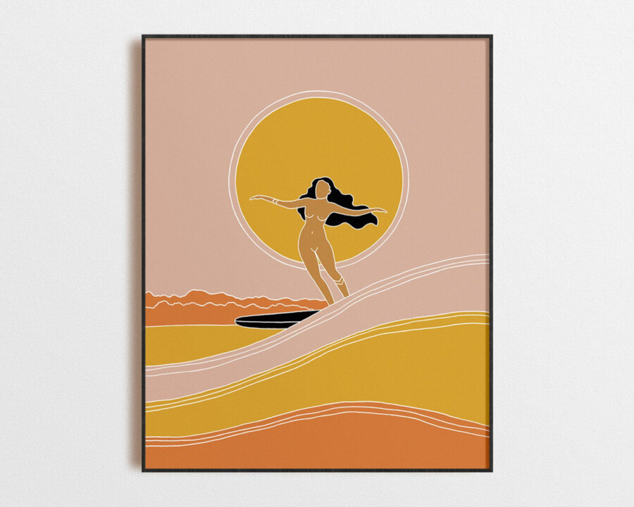 wave art - surfer girl surfing a wave